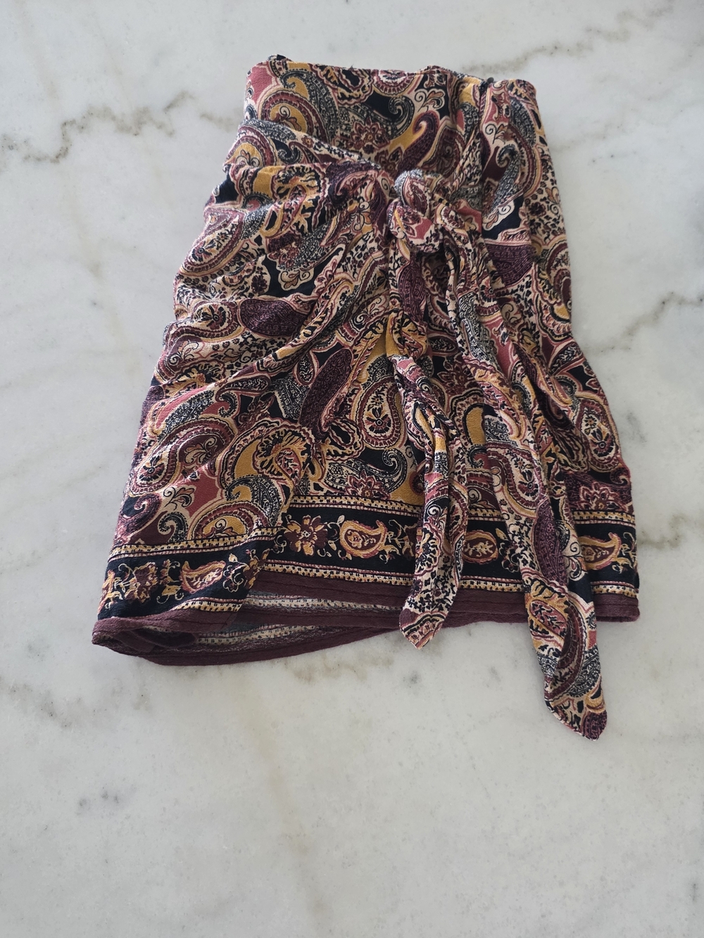 Zara Paisley Wrap Skirt in Burgundy, Mustard & Black - Picture 6 of 8